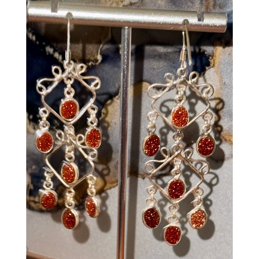 Genuine Gemstone Drop Dangle Earrings Handcrafted 925 Sterling 3”
